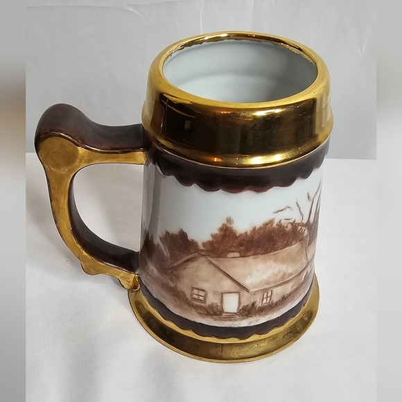 Vintage Hand Painted Beer Stein Mug  Country Scene - Picture 1 of 7